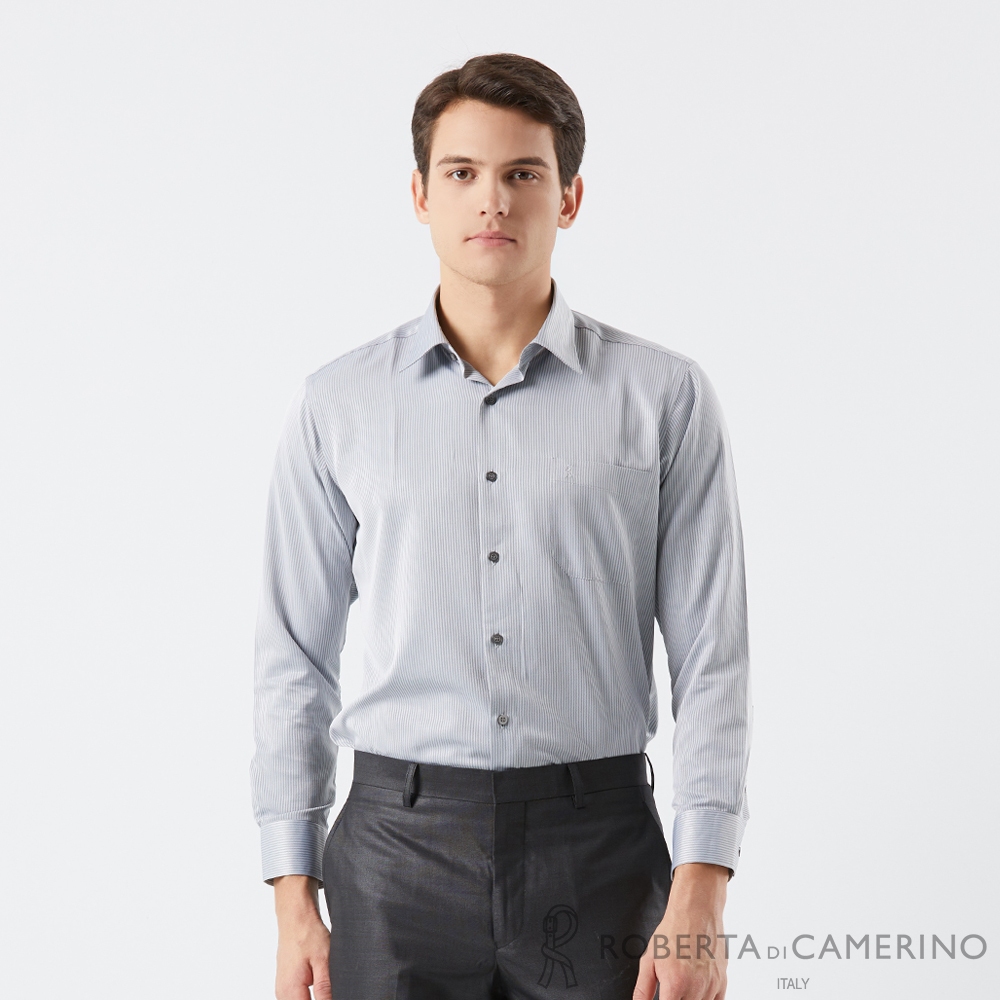 【ROBERTA 諾貝達】男裝 質感條紋灰色長袖襯衫(吸濕速乾) RDG59-92