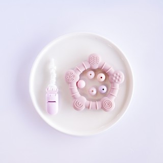 臺灣 pink and blue 17CM DIY 珊瑚粉海龜固齒器固齒器+奶嘴鏈 (需自行串珠)