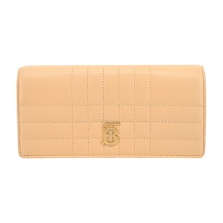 BURBERRY Lola TB金字LOGO格紋絎縫羊皮翻蓋長夾(金沙色)｜100%原廠真品｜JS Maxx官方旗艦館
