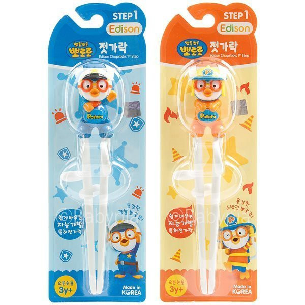 S MATE【現貨】❤️韓國 Edison 新款立體小企鵝 Pororo 學習筷/第1階段練習筷 幼童環保安全餐具