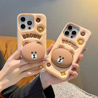 趣味立體伸縮支架佈朗熊iPhone 15 Promax手機殼14 Plus卡通可愛創意軟殼防摔蘋果13 12 11保護套