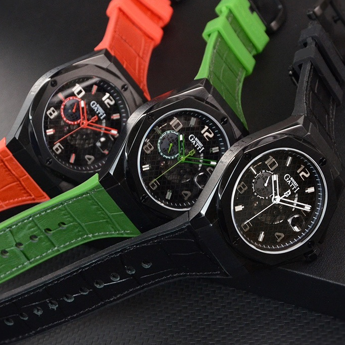 【For You】BONEST GATTI 布加迪 原廠授權 - 宇宙系列 網格錶盤 皮革+橡膠組合錶帶 機械手錶 男錶