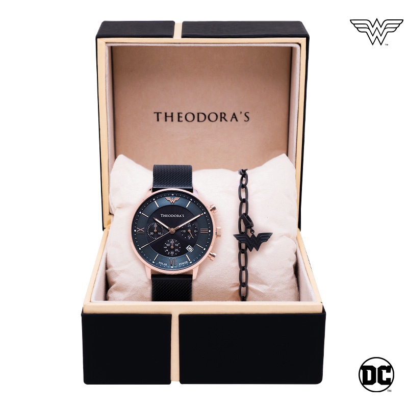 【THEODORA'S】手錶手鍊1+1禮盒-男款 神力女超人 手錶 (西德鋼手鍊-男款黑)【希奧朵拉】