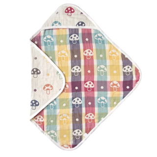 全新（有拆開拍照，未下水）-hoppetta 六層紗蘑菇包巾（方型）日本製包巾 方型包巾 新生兒包巾
