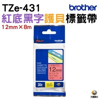 Brother TZe-431 護貝標籤帶 12mm 紅底黑字