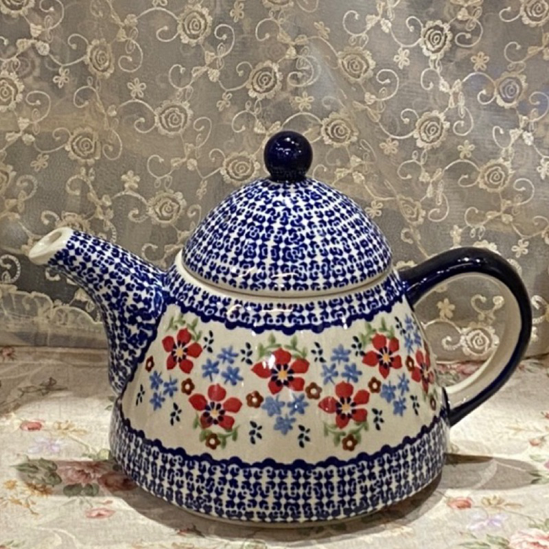 ❤️波蘭陶彩繪花卉咖啡壺 花茶壺 下午茶茶壺 波蘭原裝進口 手工製作彩繪 送禮自用兩相宜