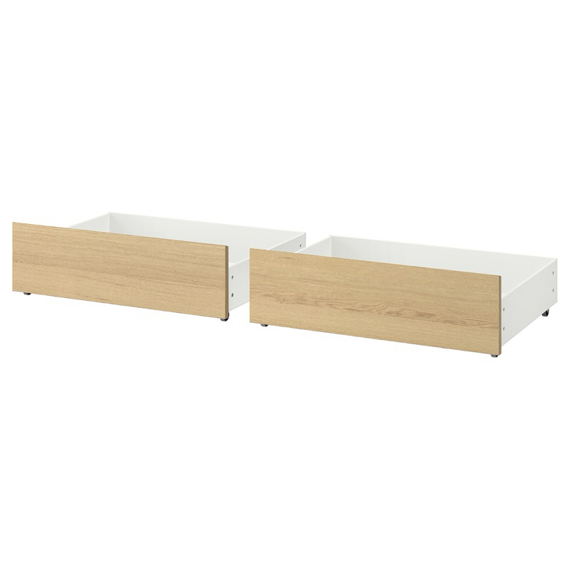 [二手無外傷］ikea MALM 高床框用床底收納盒, 實木貼皮, 染白橡木