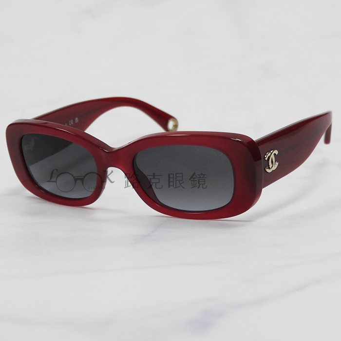 【LOOK路克眼鏡】Chanel 香奈兒 太陽眼鏡 酒紅  附珍珠式樣鏈 CH5488 1720 S6