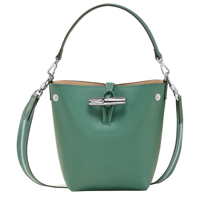 LONGCHAMP SAC SEAU XS ROSEAU 金屬竹節牛皮兩用水桶包 - 鼠尾草綠