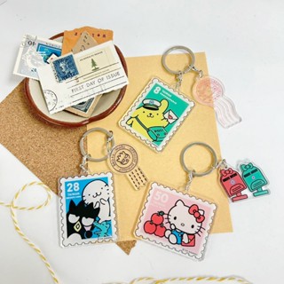 【漫遊臺灣XSanrio三麗鷗】鑰匙圈 壓克力 吊飾 郵票 臺灣郵局 HELLO KITTY/布丁狗/酷企鵝