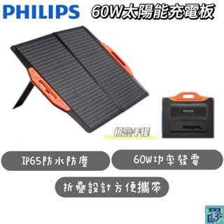 【PHILIPS飛利浦】60W太陽能充電板 發電機 太陽能板緊急發電太陽能發電充電板露營DLP8842C