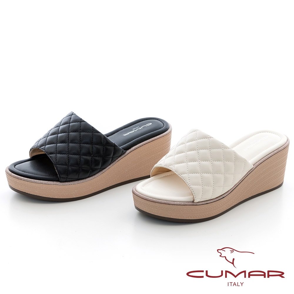 【CUMAR】柔軟衍縫車格一片式楔型涼拖鞋724-002