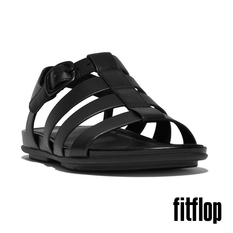 【FitFlop】女  GRACIE 橡膠調整式扣環皮革漁夫涼鞋-12-13922-靚黑色