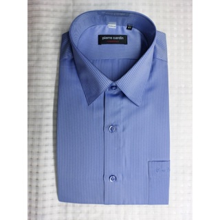<<皮爾卡登pierre cardin >>商務休閒 吸濕排汗短袖襯衫--藍素色條紋