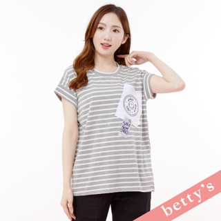 betty’s貝蒂思(25)笑臉拼貼標籤條紋落肩T-shirt(共二色)