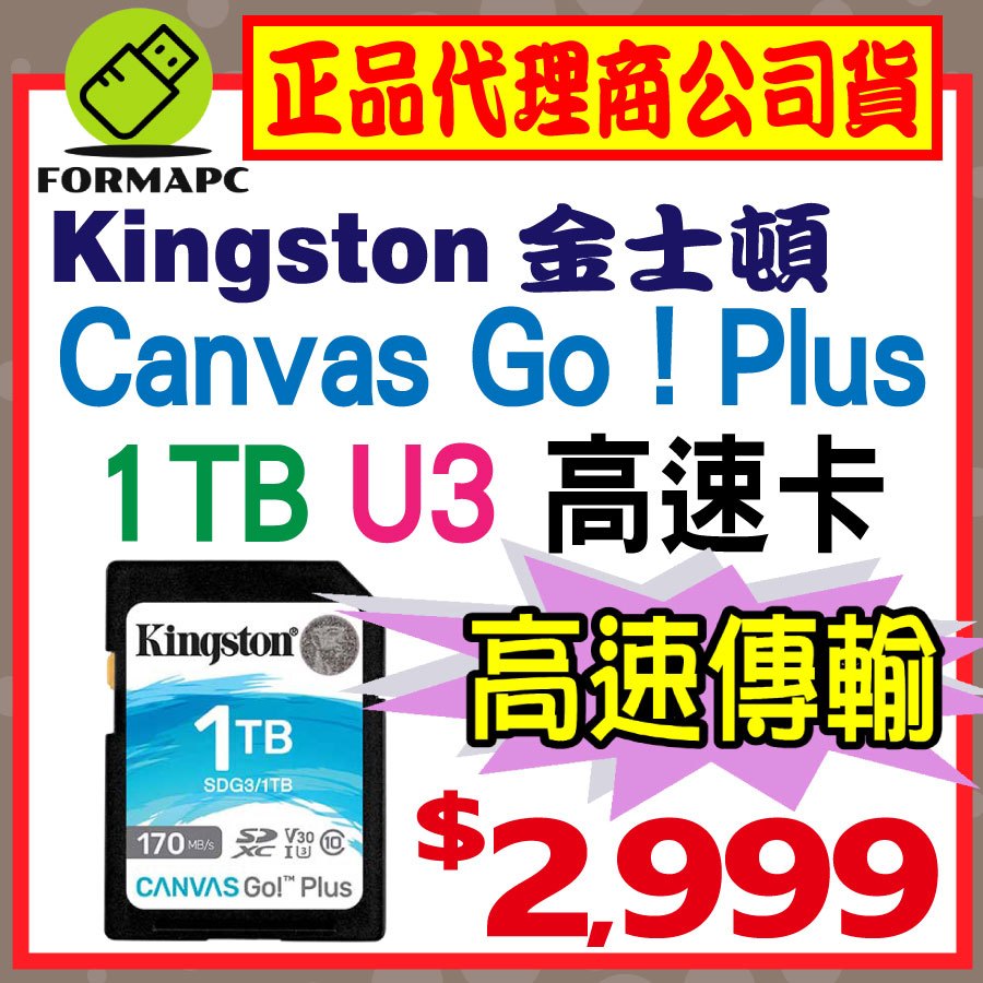 【SDG3】金士頓 Canvas Go!Plus SD SDXC 1T 1TB U3 170MB 高速記憶卡