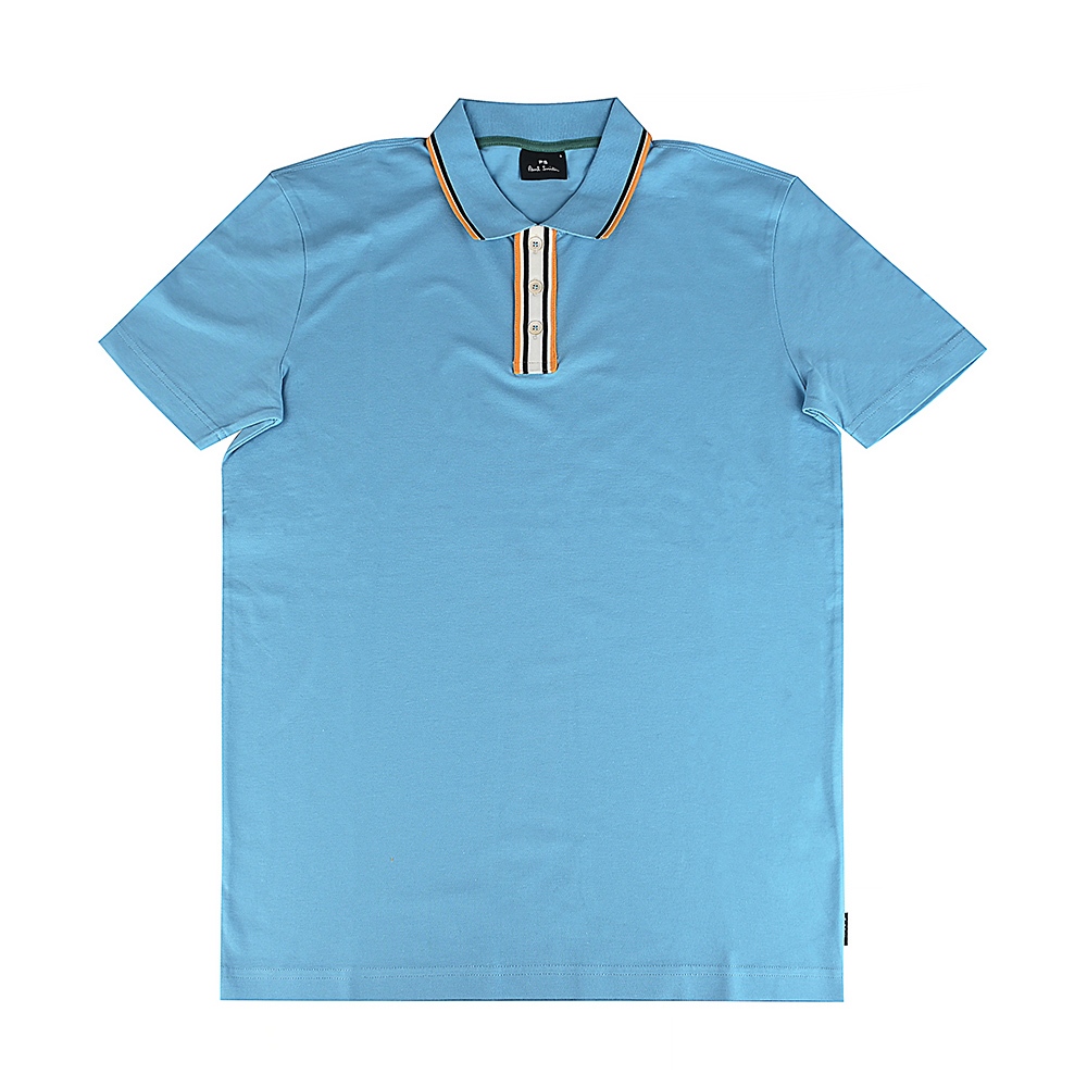 PAUL SMITH領口條紋LOGO設計純棉短袖POLO衫(男款/水藍)