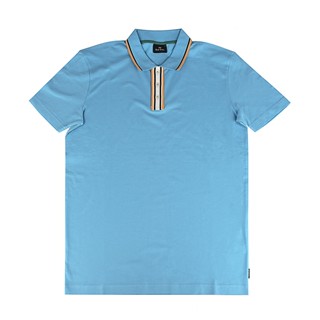 PAUL SMITH領口條紋LOGO設計純棉短袖POLO衫(男款/水藍)