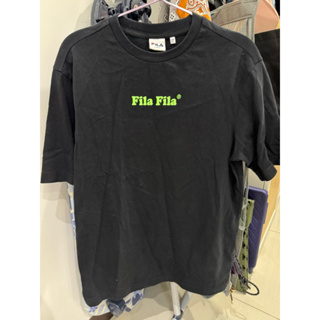 韓國正版 FILA 黑色logo棉質圓領短袖 衣服 T 恤 t shirt XS