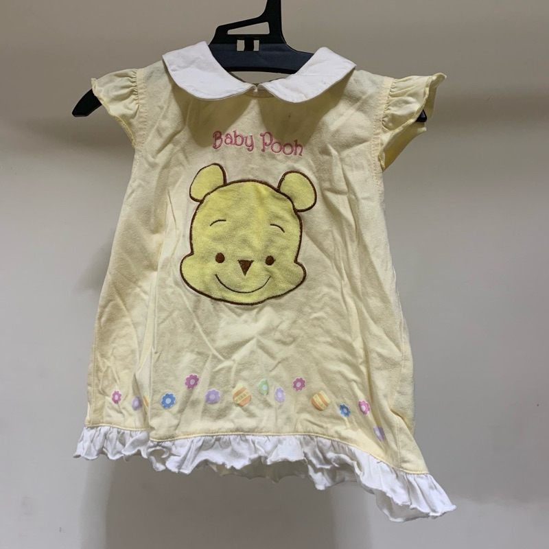 【二手。尺寸6/12M】小熊維尼洋裝 荷葉袖洋裝 黃色洋裝 夏天洋裝 寶寶洋裝 嬰兒洋裝