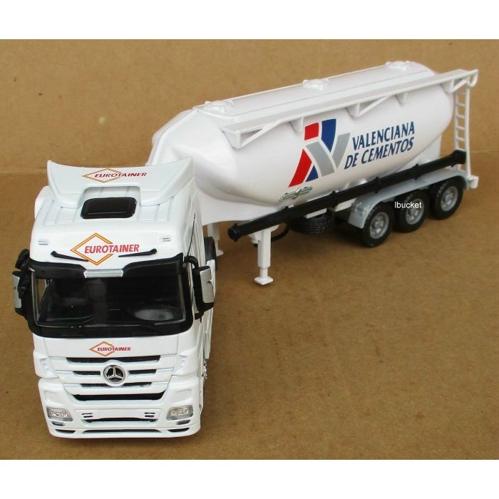 BENZ(EUROTAINER塗裝)白色拖頭+油罐拖車1/50模型---無盒改裝品