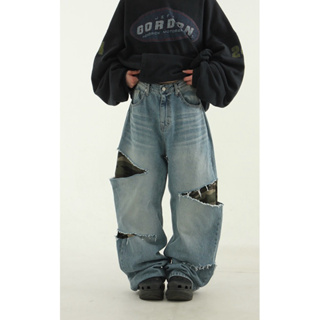 Corner嚴選商品 現貨+預購 韓國 localmansion 拼接迷彩牛仔褲 男女可穿 切割 破壞 刷色 造型 長褲