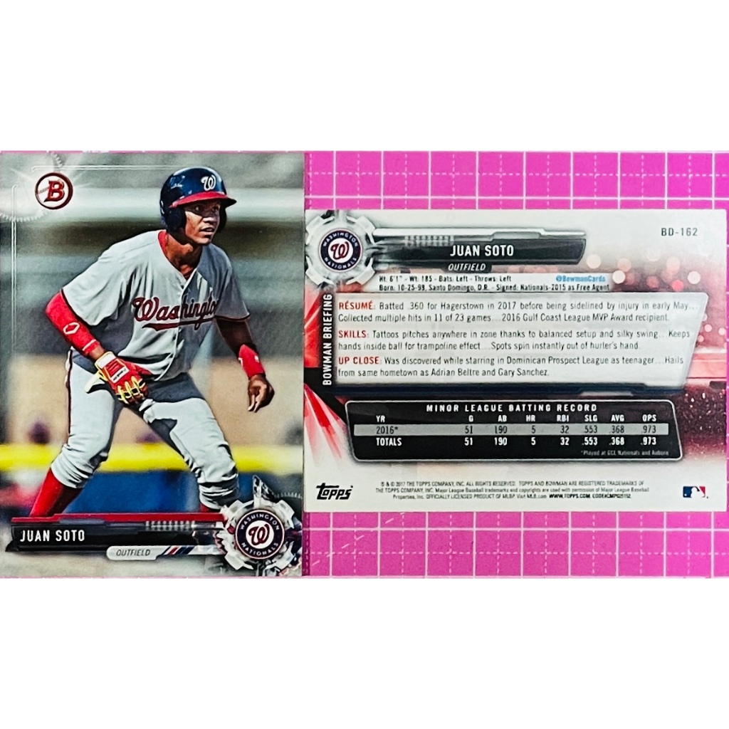 JUAN SOTO 2017 Bowman Draft Rookie RC #BD-162 大聯盟 國民隊