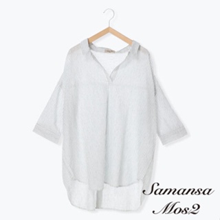 Samansa Mos2 棉麻寬版襯衫領七分袖上衣(FL22L0G0780)