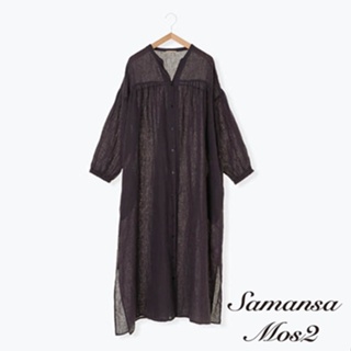 Samansa Mos2 格紋/素色開襟亞麻混紡洋裝(FL13L0H0480)