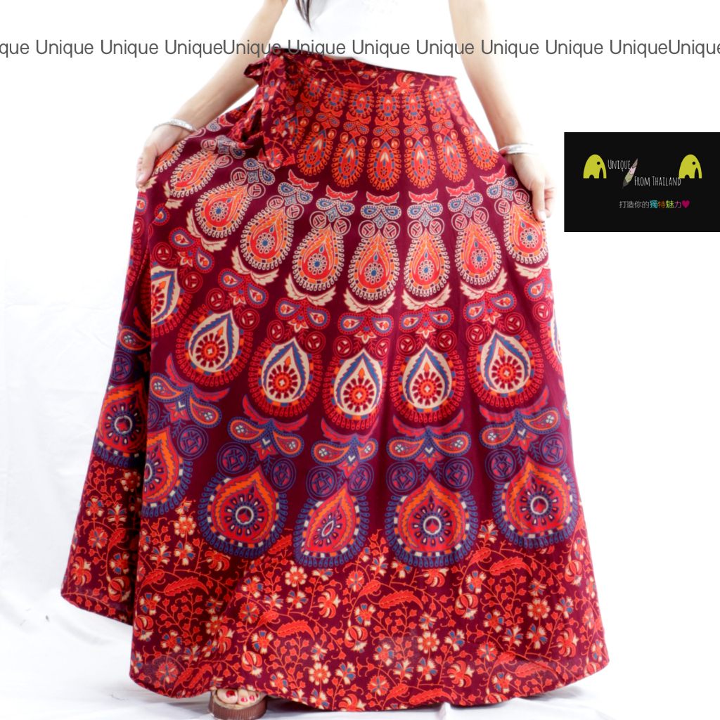 Unic＠🔥印度進口波西米亞風一片長裙『SL745紅🇮🇳印度純棉手工蓋印👗絕美異國風長裙』波西米亞 異國風 長裙 一片裙
