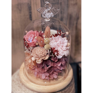 母親節禮物 永生花玻璃罩 成品 /手作diy材料包可以自己製作 包含永生康乃馨 永生玫瑰