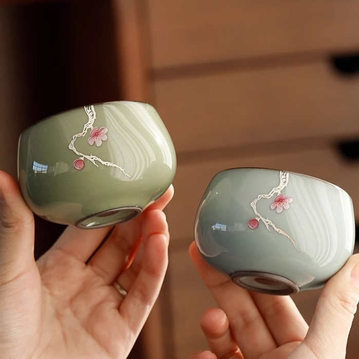 台灣現貨隔日配🔥哥窯梅花竹節杯【鹿港春囍堂】茶杯 水杯 小茶杯 主人杯 品茗杯 茶盞 古青 牡丹暖心杯 聞香杯 聚香杯