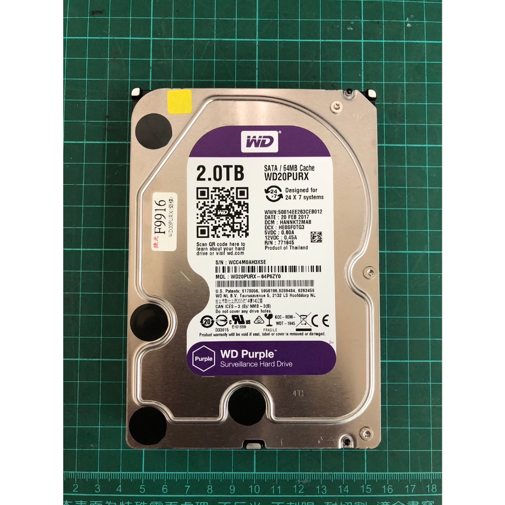 台南可面交 電腦硬碟 WD WD20PURX 紫標 2TB 3.5吋監控系統硬碟1 (二手)
