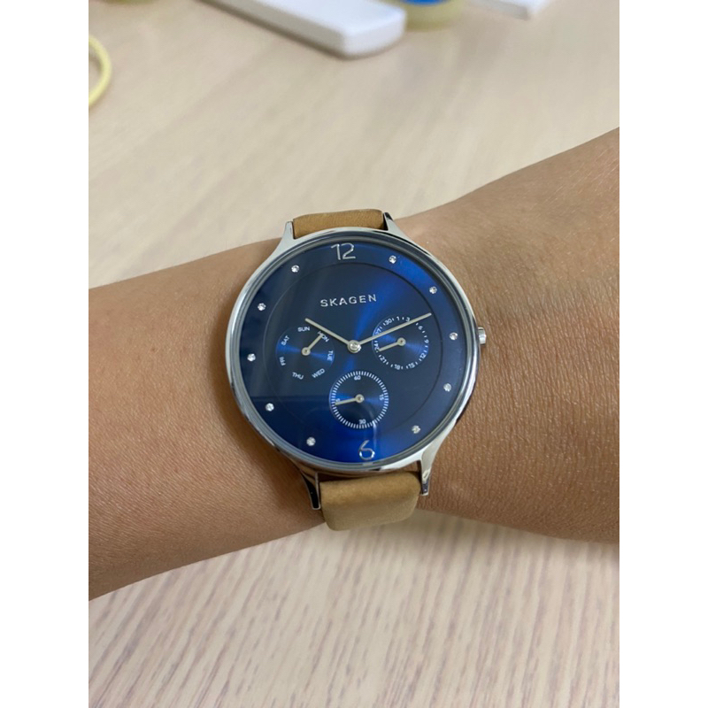 SKAGEN  SKW2310 手錶 二手 面交 皮革錶帶 藍色 錶面 中性錶 男錶 女錶 三眼錶