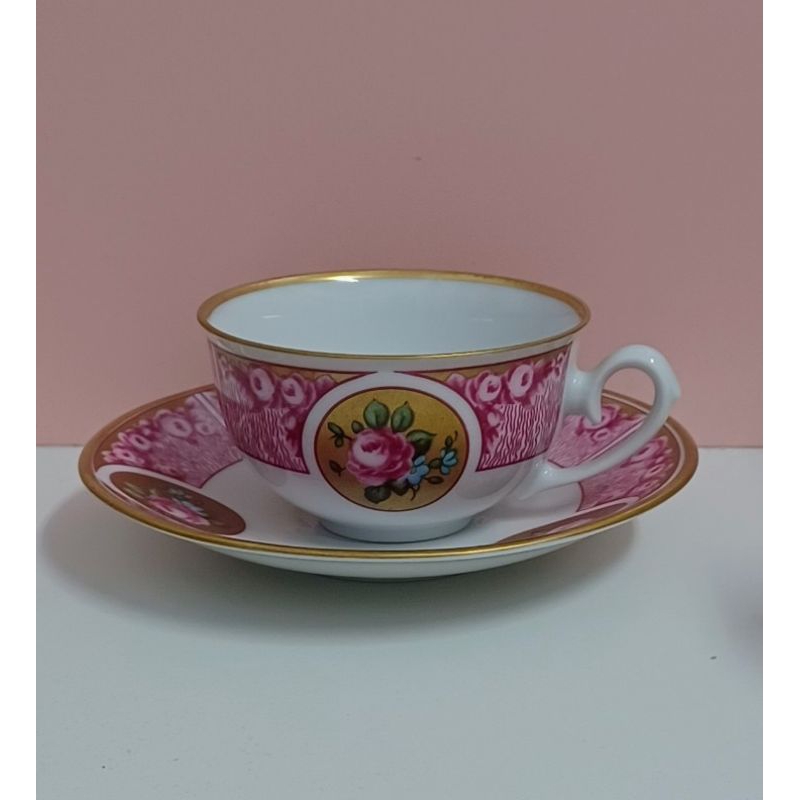 💗 德國 Weimar Porcelain 粉色玫瑰重鎏金杯組 (mini) 💚 絕版 老件