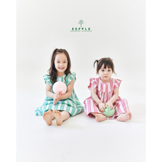 粉圓媽⭕️韓國空運童裝✨小花袖直條洋(EE)棉質洋 直條洋裝 姐妹裝