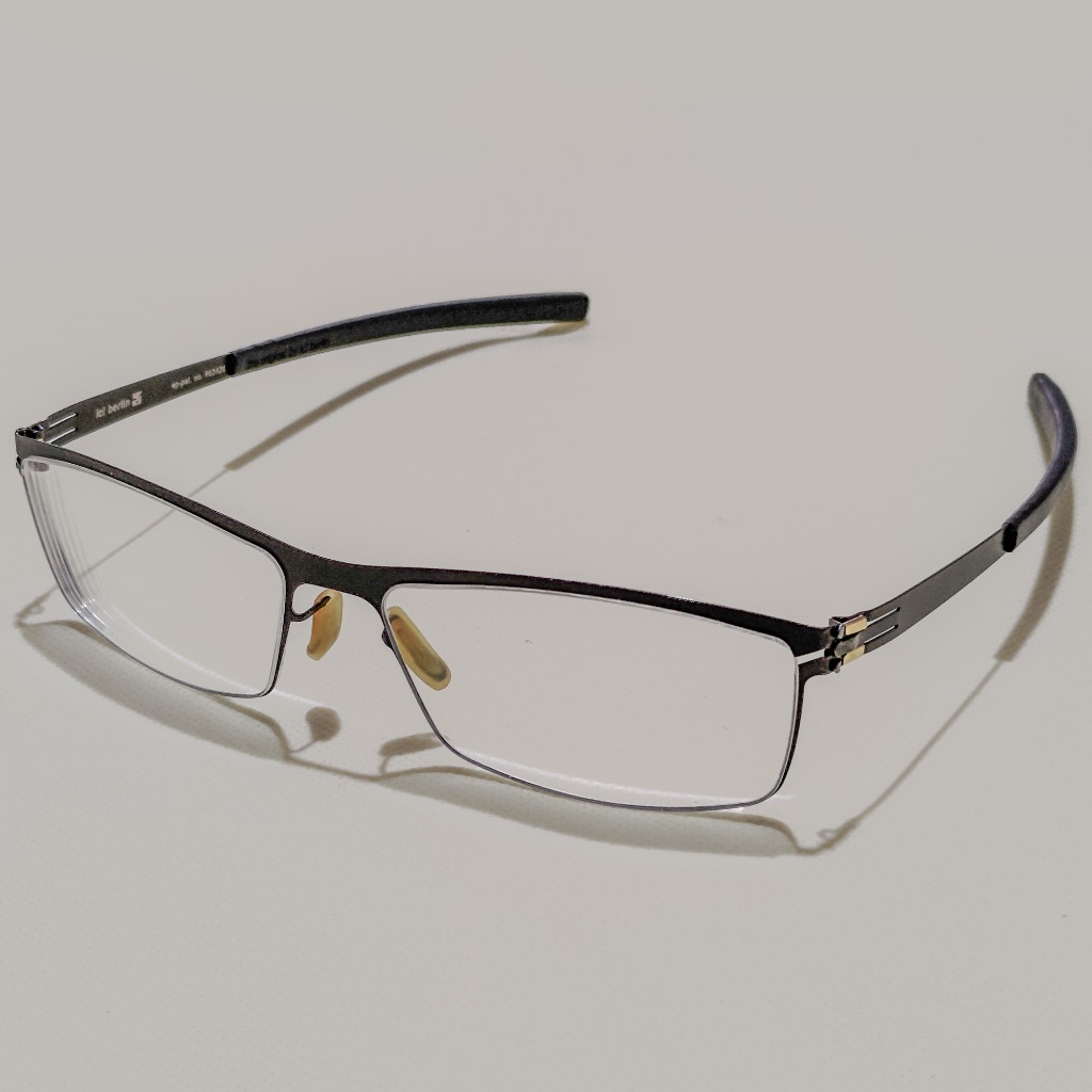 二手原廠正品 ic! berlin Model Arnaud 德國製中性款時尚輕薄無螺絲設計金屬框​​眼鏡框鏡架 黑色