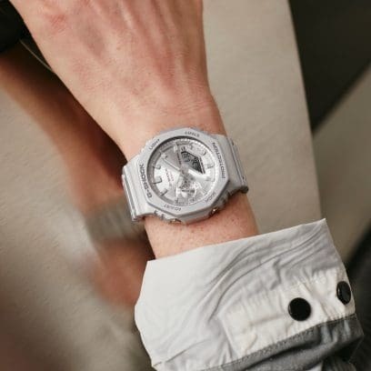 []錶子$行頭[] CASIO 卡西歐 G-SHOCK 八角金屬色系 運動雙顯腕錶-銀白色 (GA-2100FF-8A)