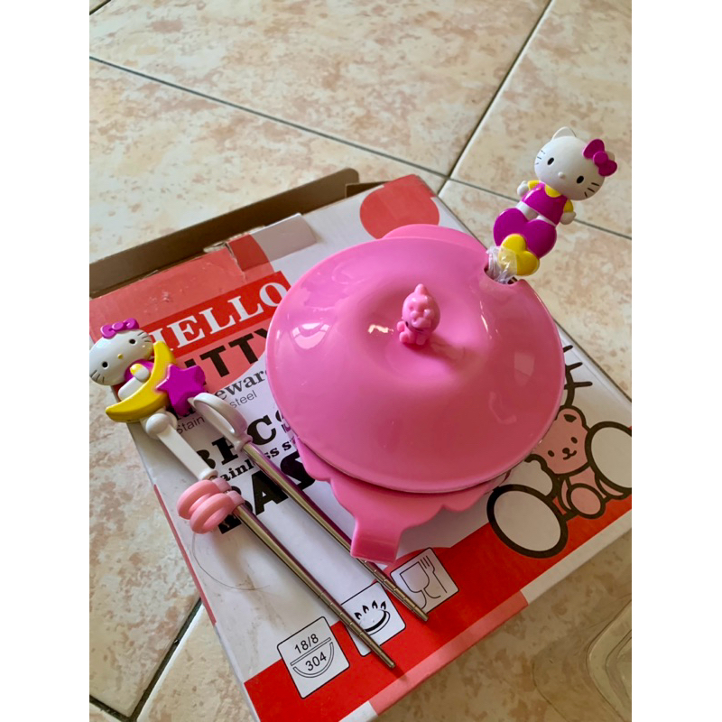 （全新）Hello Kitty 3入組 兒童餐具組 學習筷 造型湯匙 可拆洗碗 禮盒