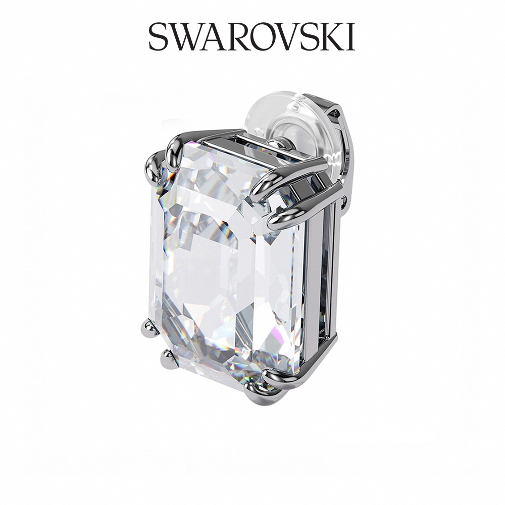 SWAROVSKI 施華洛世奇 MESMERA 白金色單顆八角形夾式耳環