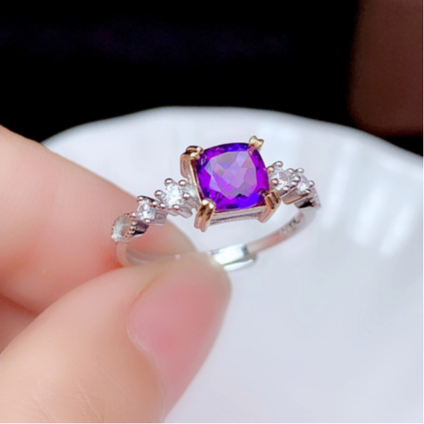 現貨 薰衣草 1克拉  巴西 天然 紫水晶 雙色K金 戒指 可調式戒圍 不退色 1502