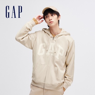 Gap 男女同款 Logo連帽外套 碳素軟磨法式圈織系列-淺卡其(892182)