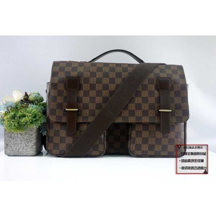 優買二手精品名牌店 LV N42270 咖啡棋盤格紋 郭富城包郵差包信差包記者包斜背包航空包業務包手提包公事包 激新