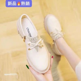 單鞋女 平底鞋 豆豆鞋女 尖頭單鞋女 晚晚風溫柔鞋子女2025年新款春季百搭女鞋復古單鞋中跟小皮鞋あ