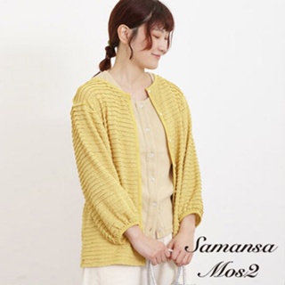 Samansa Mos2 素色微透蕾絲圓領排釦開襟罩衫(FB42L1D0180)