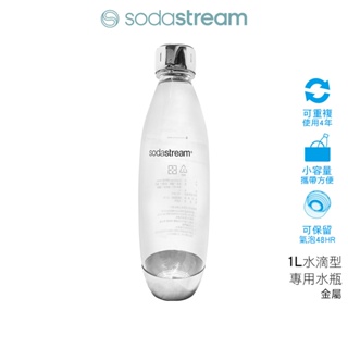 SodaStream 水滴型專用水瓶 1L 金屬 福利品(保存期限到2025/04)