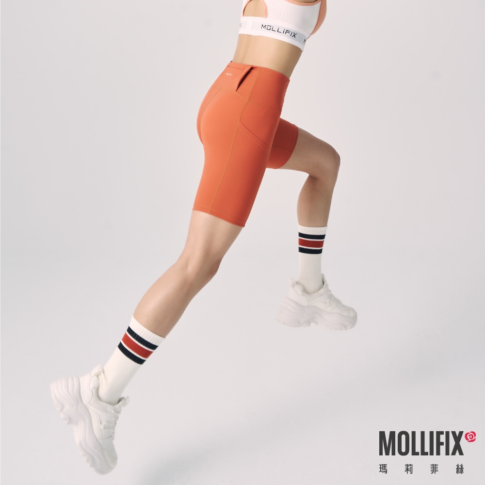 Mollifix 瑪莉菲絲 AIRY FAST 抗菌跑步輕速五分褲_3色(黑/暖橘/深藍)、瑜珈服、Legging