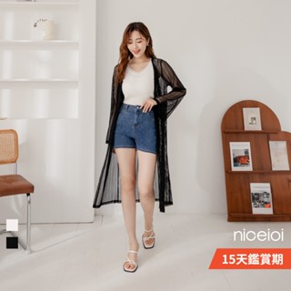 niceioi【特惠】防曬外套 罩衫 外套 黑色 [慵懶透膚寬袖長版薄外套] (共2色) 大尺碼女裝