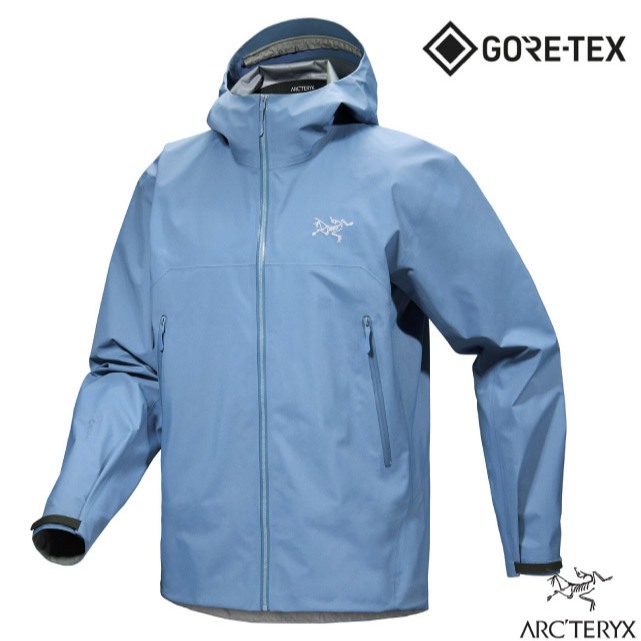 【ARCTERYX 始祖鳥】男 款防水透氣連帽外套 Gore-Tex 風雨衣 運動戶外夾克_石洗藍_X000009284