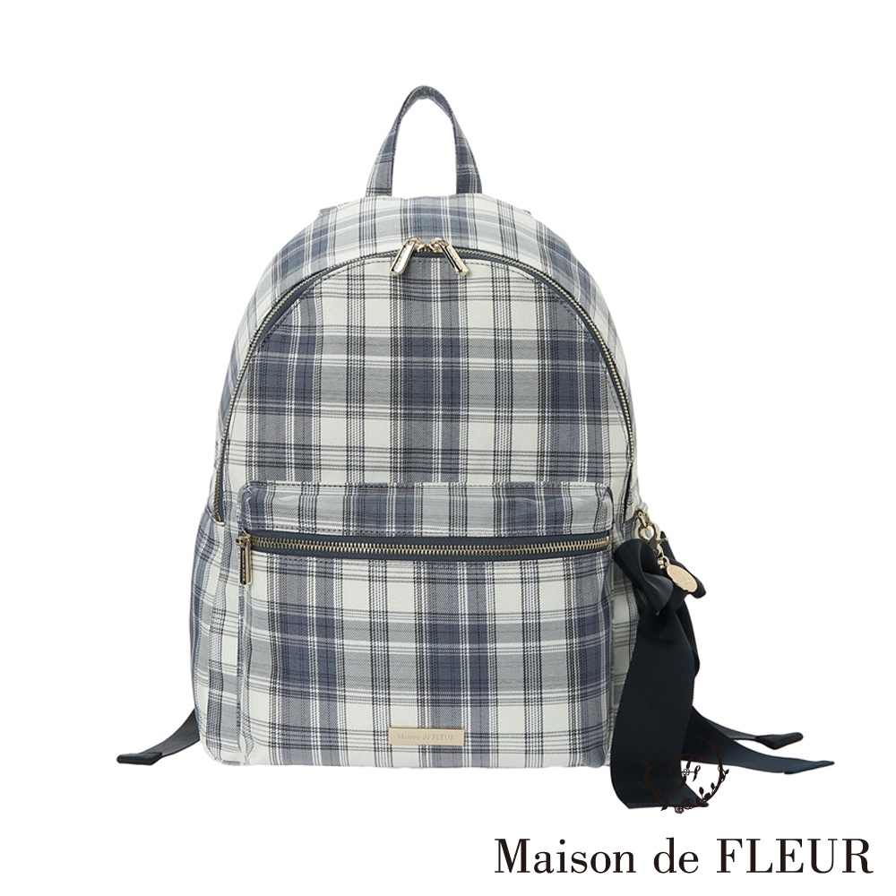 Maison de FLEUR 可愛格紋配色絲帶後背包【M】(8A41F0J2400)